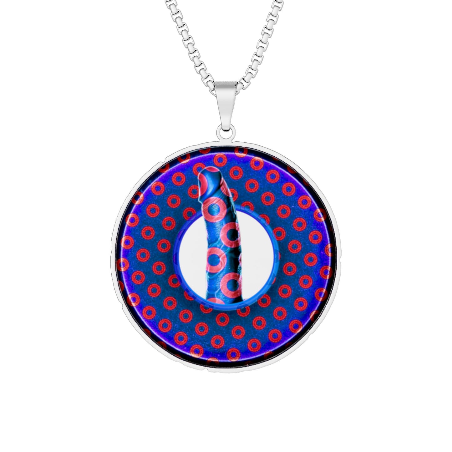 Lump's Heady Donut Necklace - 1" x 1" Stainless Steel Pendant - "Sir Richard's Phamous Donut Pendant" - blue/red electric paradox donut - variant 2