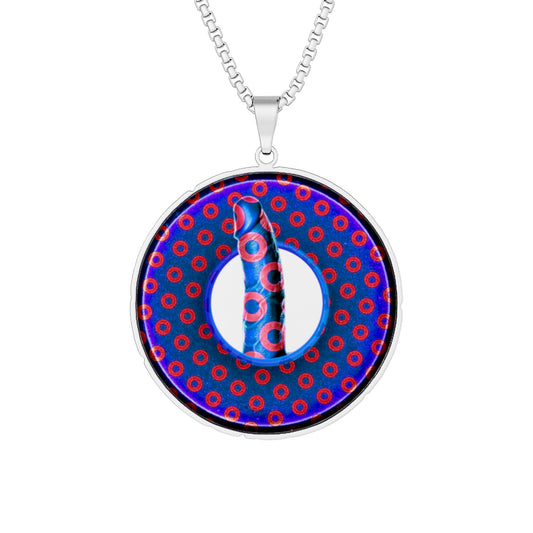 Lump's Heady Donut Necklace - 1" x 1" Stainless Steel Pendant - "Sir Richard's Phamous Donut Pendant" - blue/red electric paradox donut - variant 2