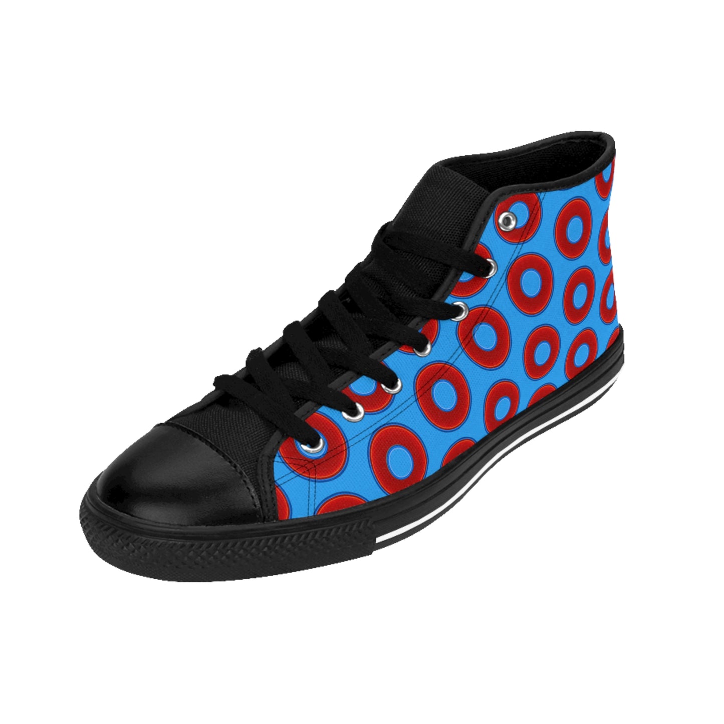 Men's Cushiony Convectors - High Tops - red vivid donuts w/sky royal blue background