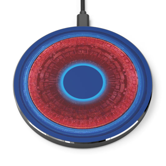 The Flow - Wireless Lumpy Donut Chargers - "Homer's Perfect Wireless Donut Charger" - vivid red/blue tube donut w/dark blue background - variant 3