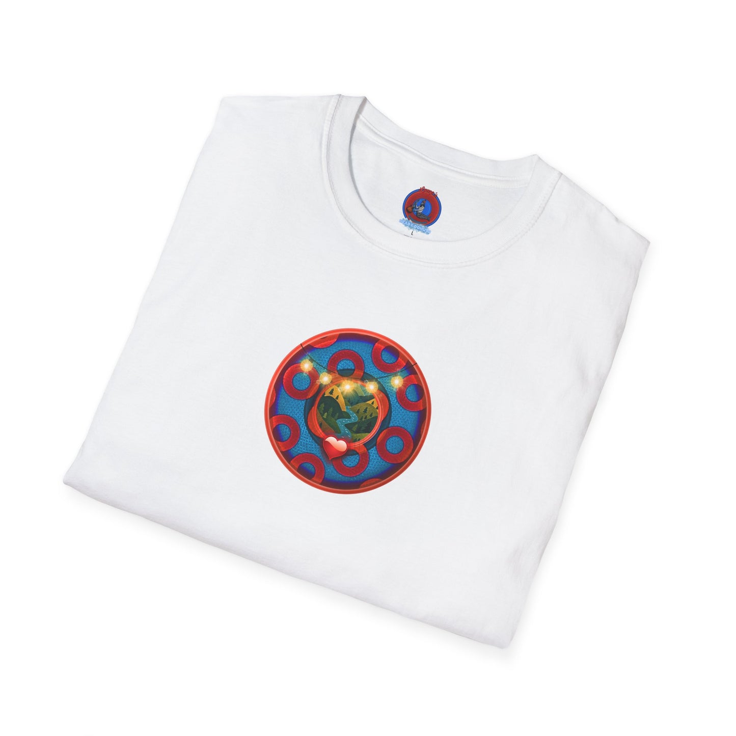 Classic Donut Tee - Unisex Soft-Style - "MORE Donuts Please" - rustic dark blue/red paradox donut - variant 2