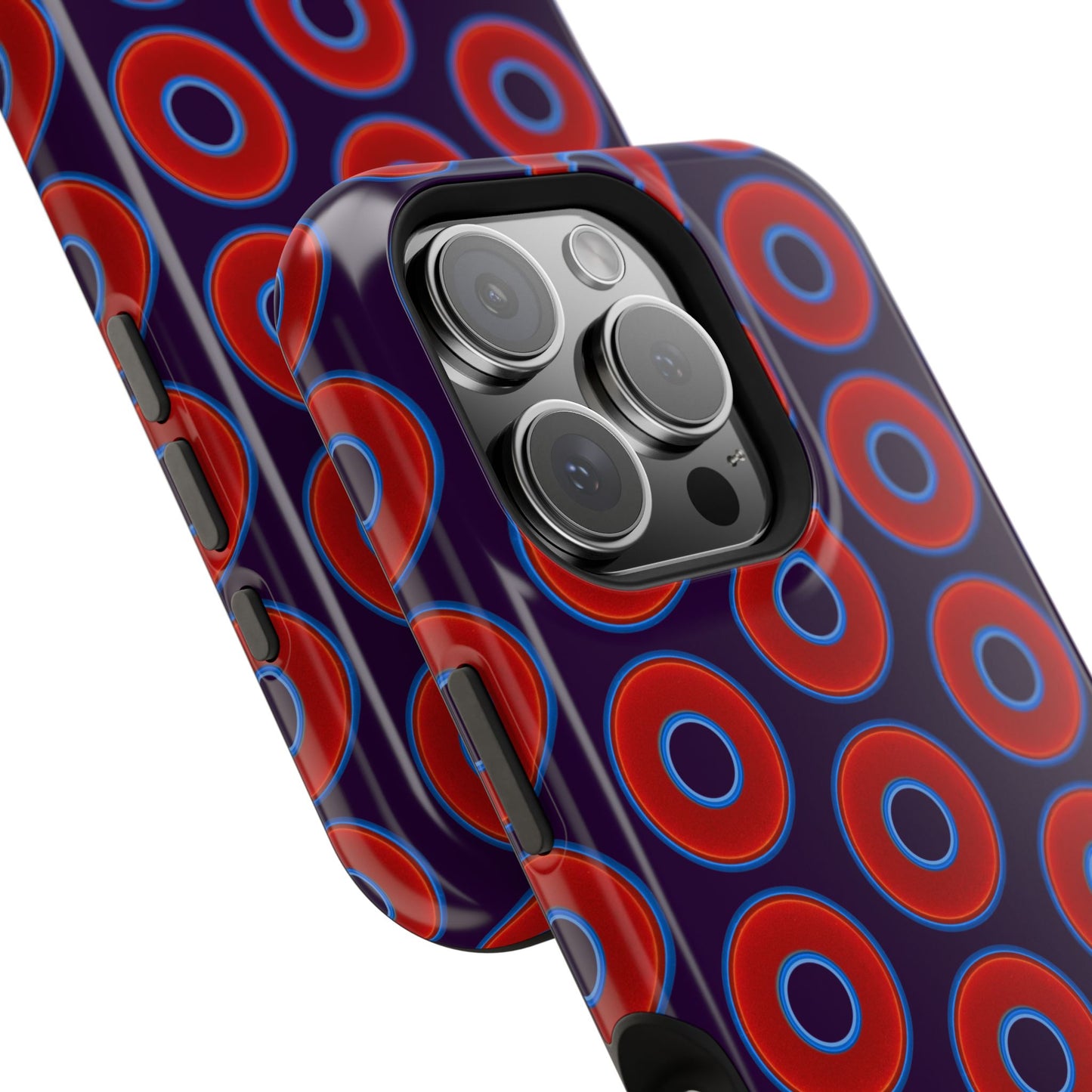 Impact-Resistant Lumpy Donut Case - red vivid donut print w/midnight purple background