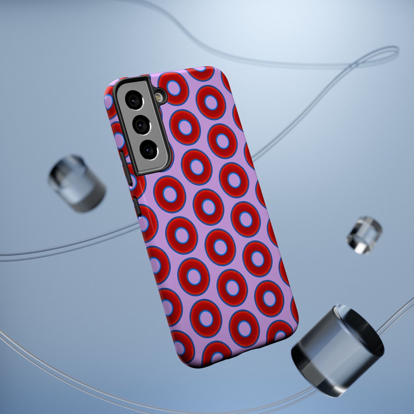 Impact-Resistant Lumpy Donut Case - red vivid donut print w/wisteria purple background
