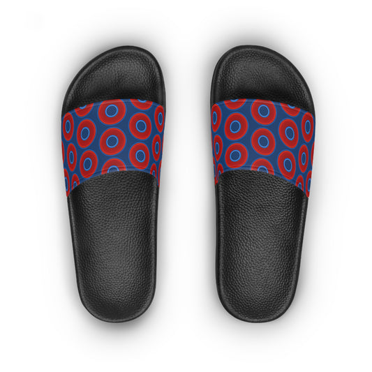 Lumpy Sandals - slip-ons - red vivid donuts w/Atlantic navy blue background