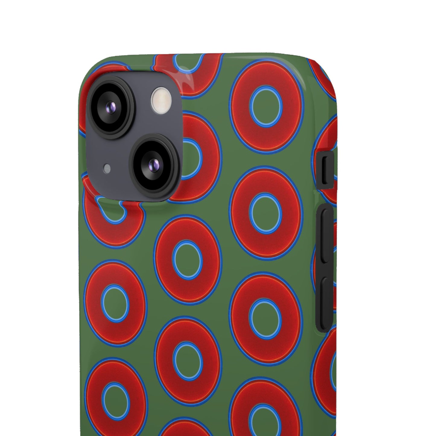 Lumpy Donut Snap Case - red vivid donut print w/dark green background