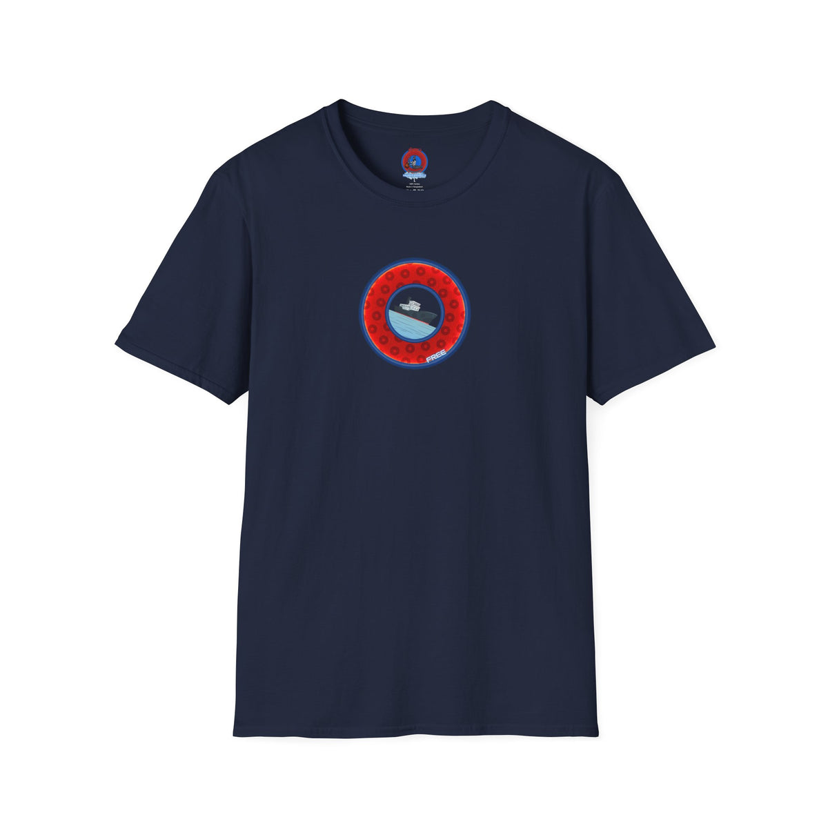 Classic Donut Tee - Unisex Soft-Style - "Phree Donut Sliders" - red/blue widemouthed paradox donut