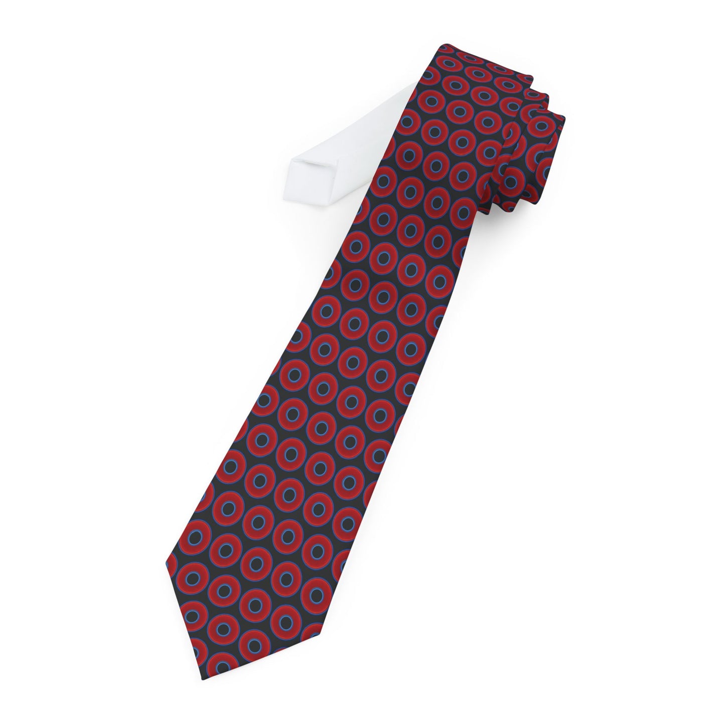 The Lumpy Necktie - vivid red donut print w/black background