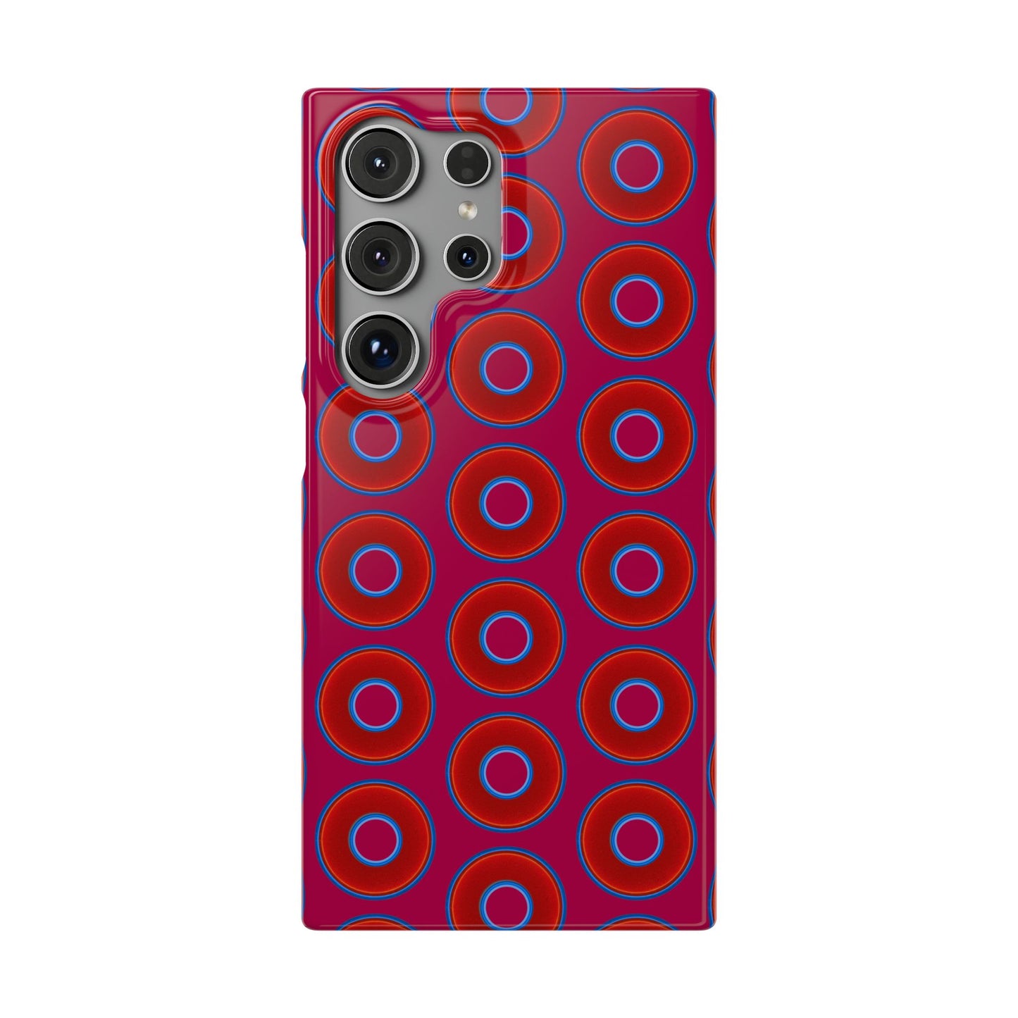 Lumpy Donut Snap Case - red vivid donut print w/dark magenta background