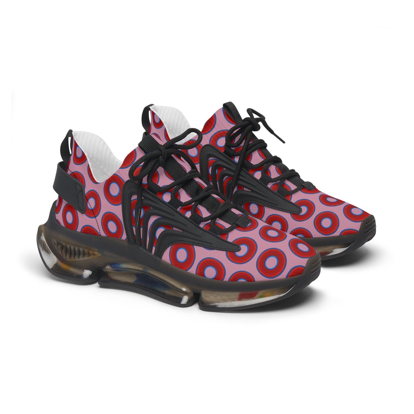 Women's Donut Kicks - red vivid donut print w/pale magenta background