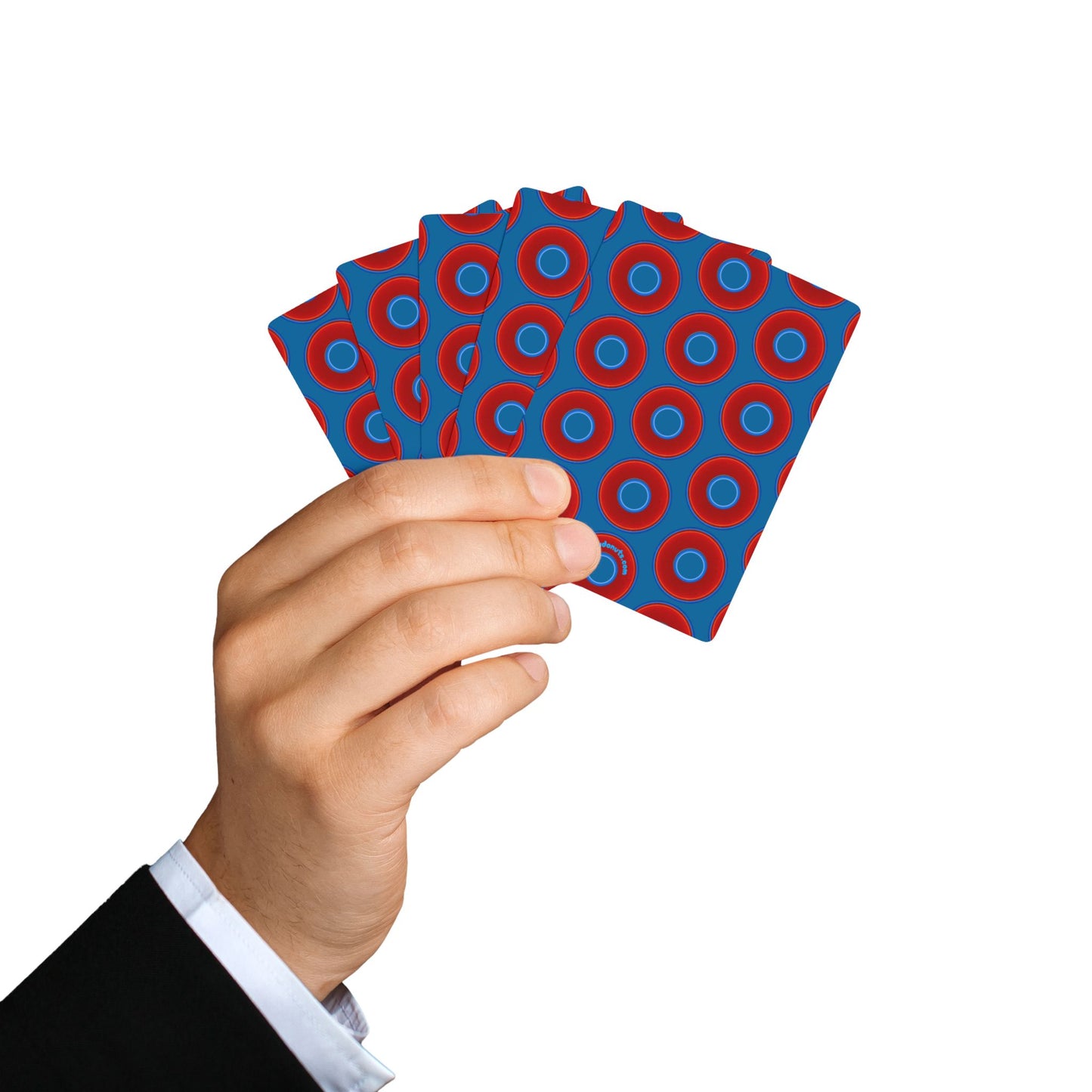 Lumpy Donut Playing Decks - 52-cards of red vivid donuts w/wavy navy blue background