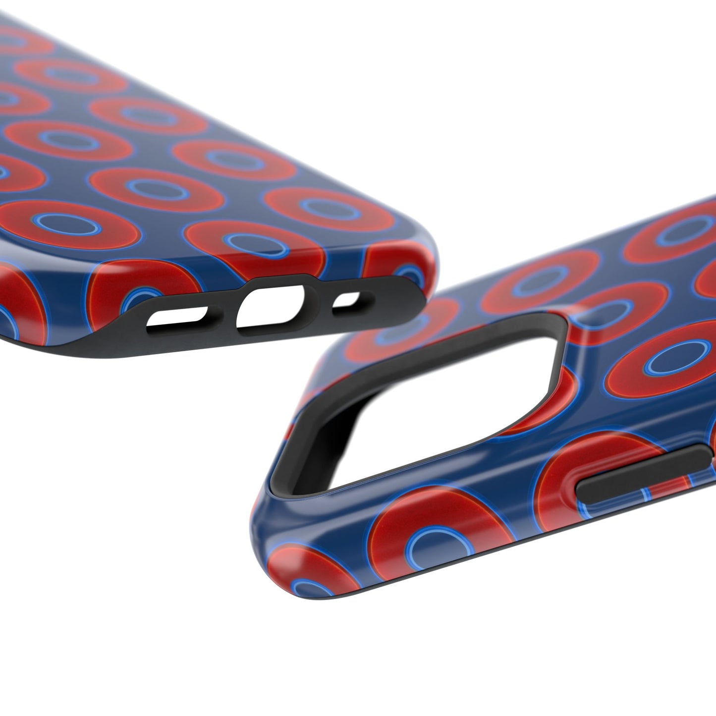 Impact-Resistant Lumpy Donut Case - red vivid donut print w/Atlantic navy blue background