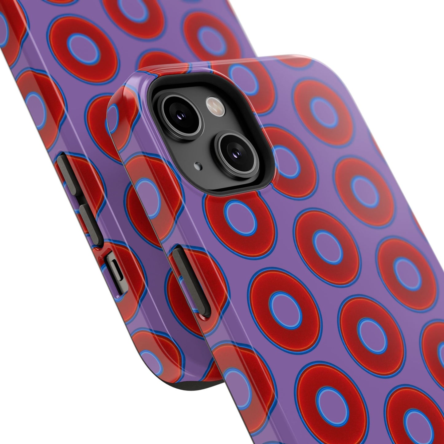 Impact-Resistant Lumpy Donut Case - red vivid donut print w/light purple background