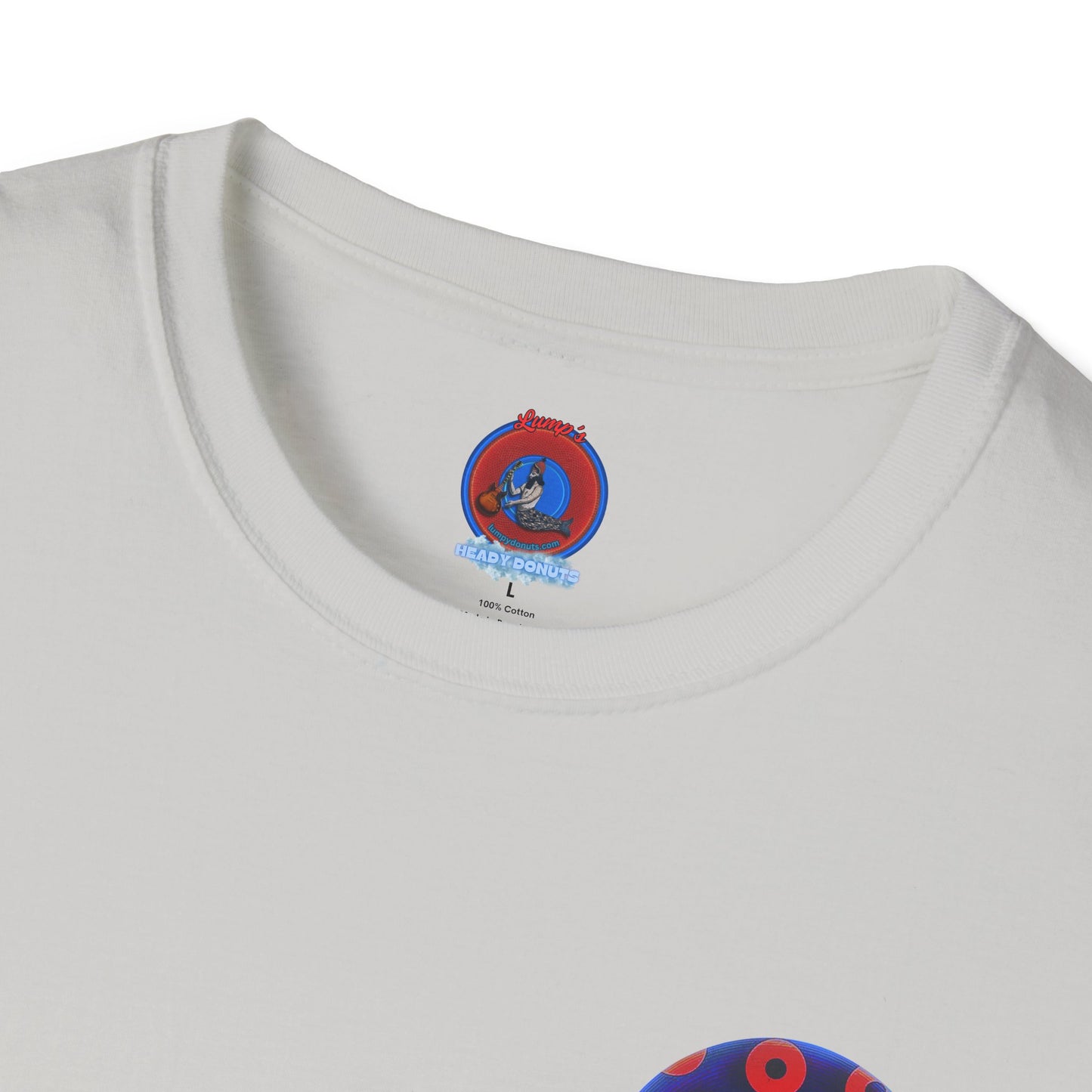 Classic Donut Tee - Unisex Soft-Style - "Blow this Popsicle Stand" - blue/red paradox bomb pop donut - variant 1