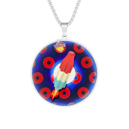 Lump's Heady Donut Necklace - 1" x 1" Stainless Steel Pendant - "Blow This Popsicle Stand - YEMSG Donut - 2025" - blue/red blimpy paradox donut - variant 3