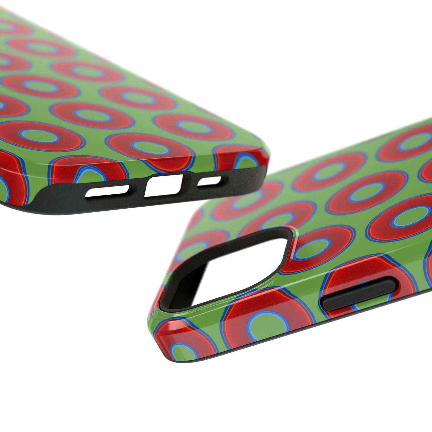 Impact-Resistant Lumpy Donut Case - red vivid donut print w/light green background