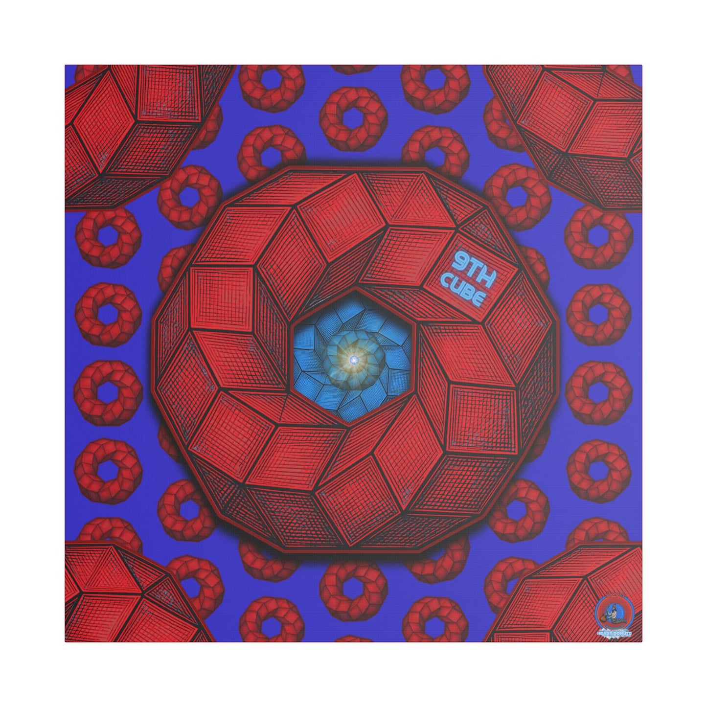 GIANT  Canvas [36" x 36"] - "The 9th Donut Field" - red cubed donuts