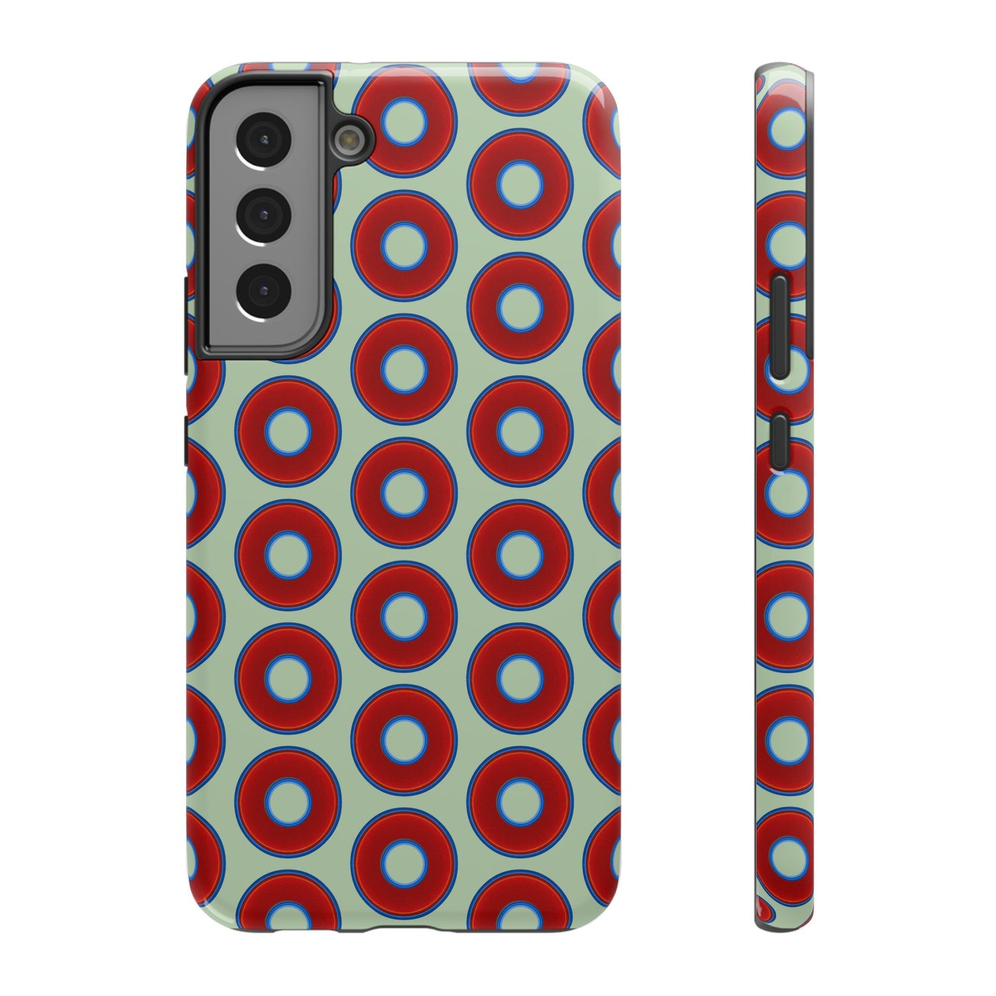 Impact-Resistant Lumpy Donut Case - red vivid donut print w/seafoam green background