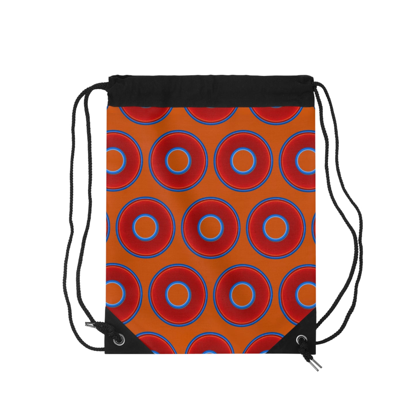 Lumpy Donut Drawstring Bag - red vivid donuts print w/dark orange background