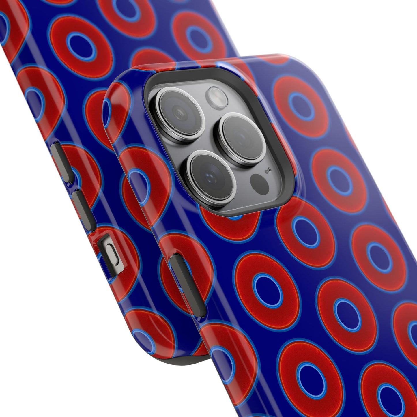 Impact-Resistant Lumpy Donut Case - red vivid donut print w/vivid navy background