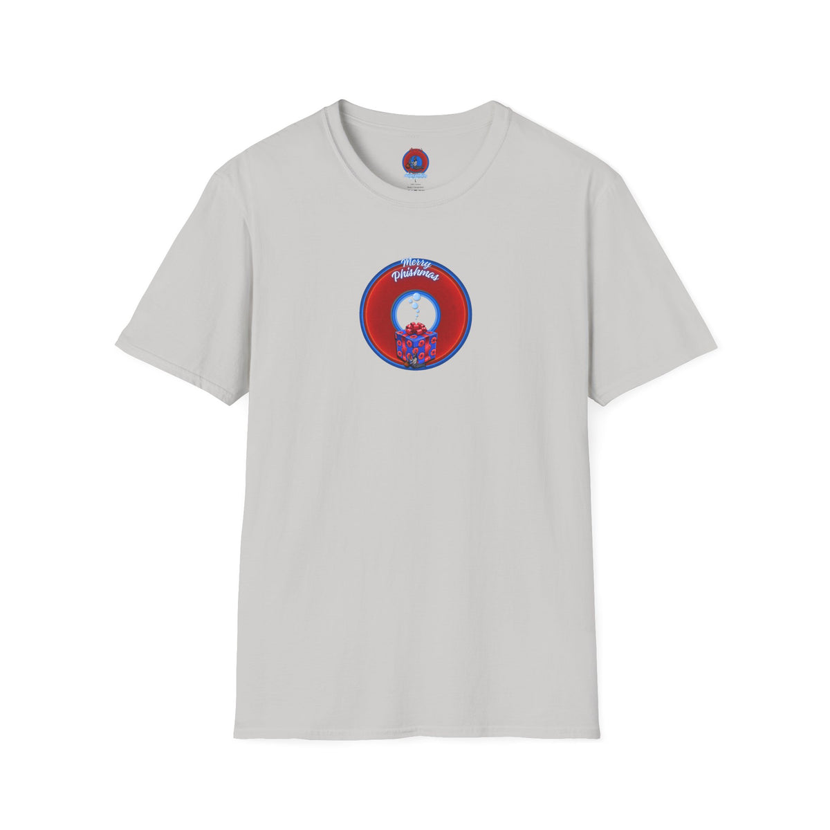 Classic Donut Tee - Unisex Soft-Style - "Phishmas Caroler's Tee " - vivid red/blue donut - variant 2