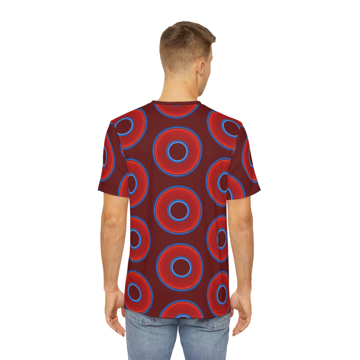 Multi-Beastie Giant Donut AOP Polyester Tee - red vivid donut print w/dark red background