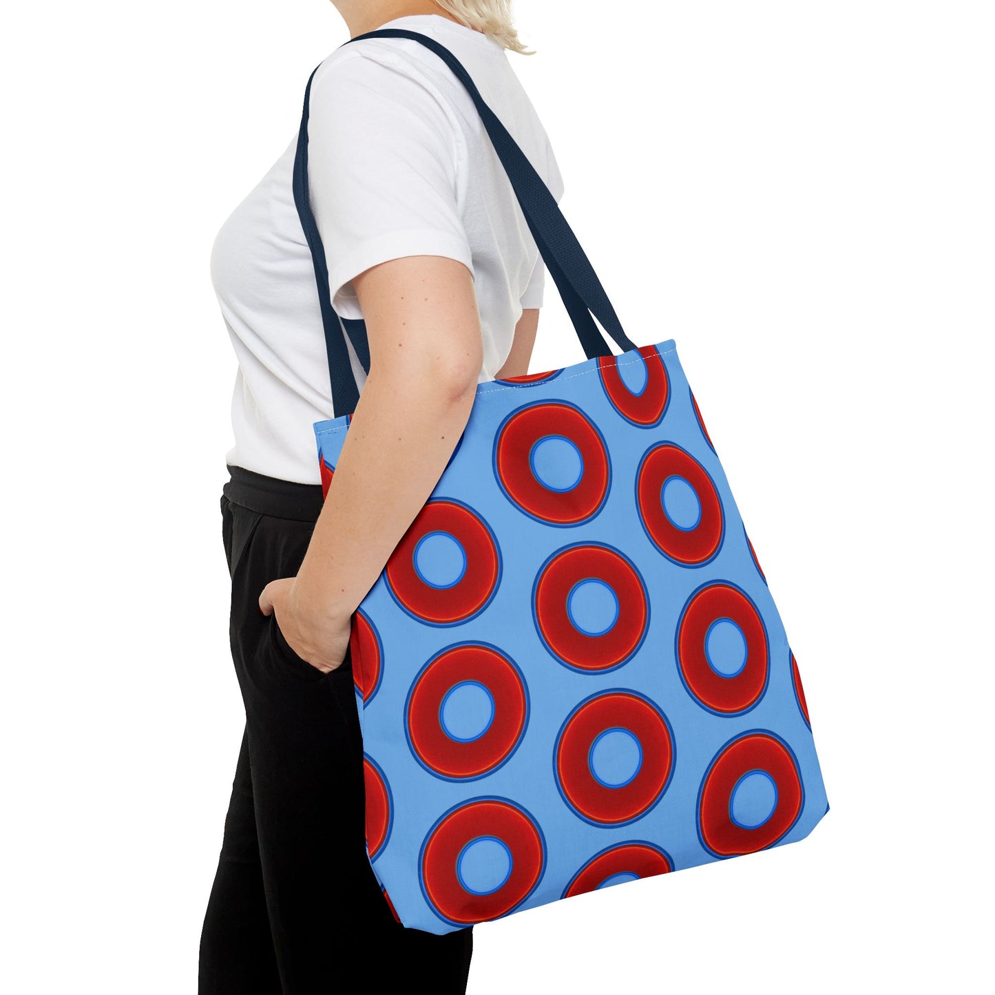 Lumpy Beach/Tote Bag - red vivid donuts w/light blue background