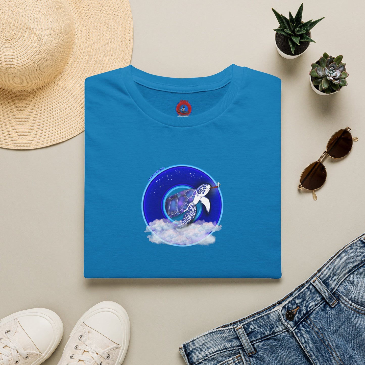 Classic Donut Tee - Unisex Soft-Style - "Clueless Wallob's Donuts" - vivid blue sky donut