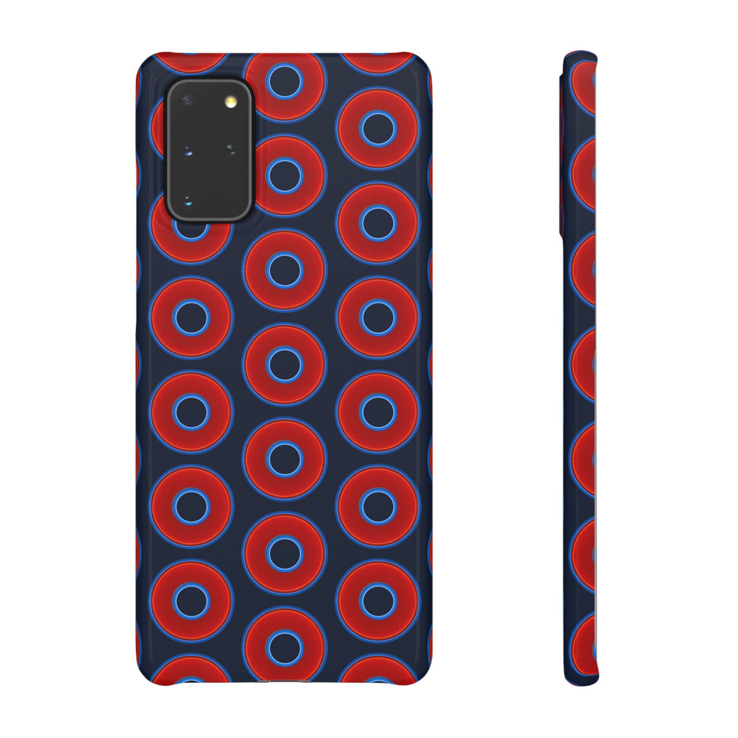 Lumpy Donut Snap Case - red vivid donut print w/midnight teal blue background