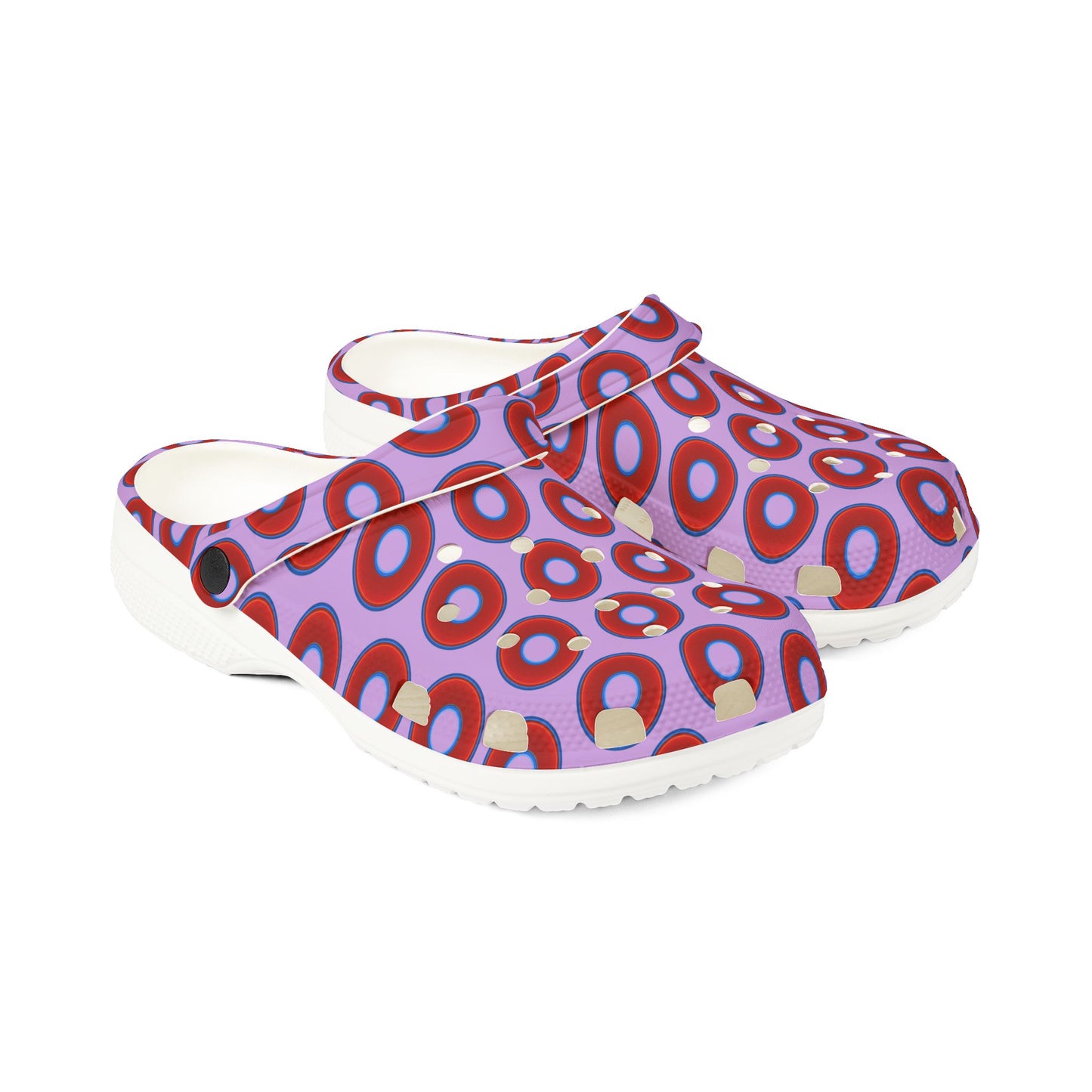 Spatchcocks - donut slip-on shoes - vivid red donuts w/wisteria purple background [unisex]