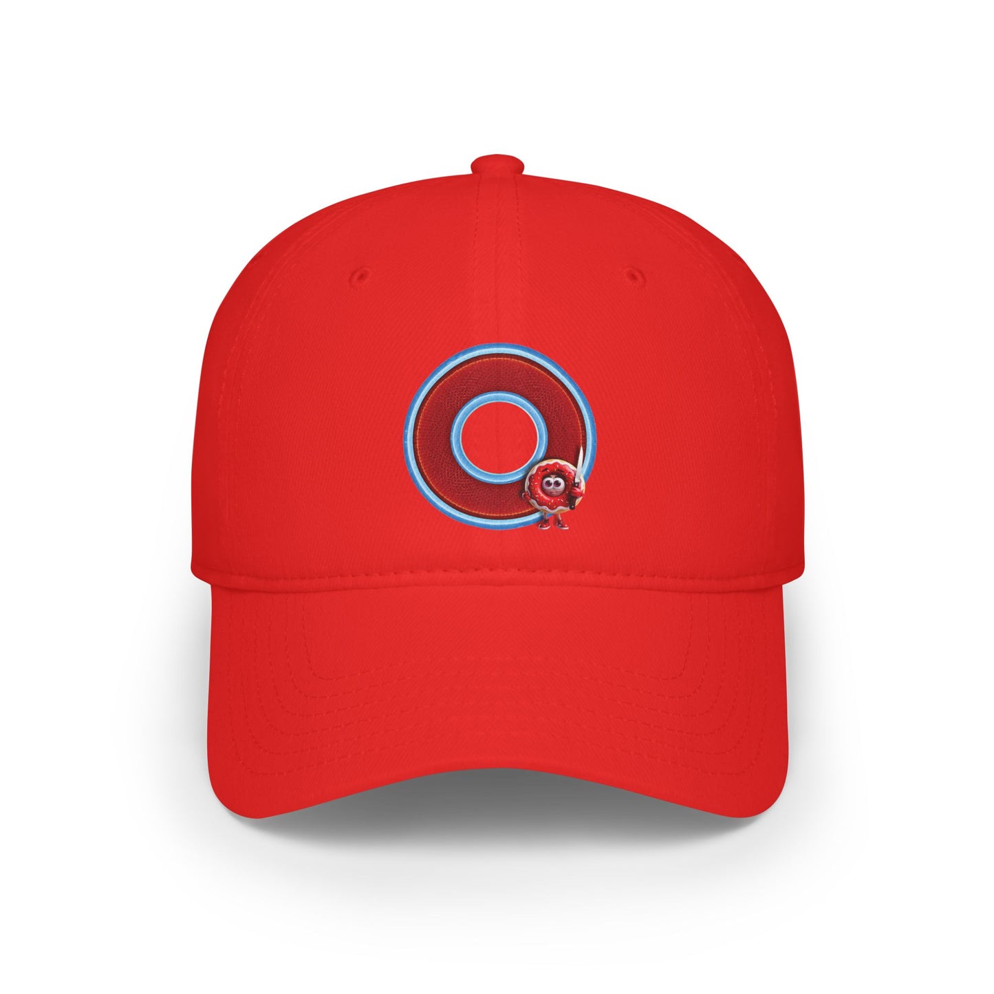 Lumpy Donut Baseball Cap - "My Phriend The Donut's Cap" - variant 2 - red/blue rustic donut w/