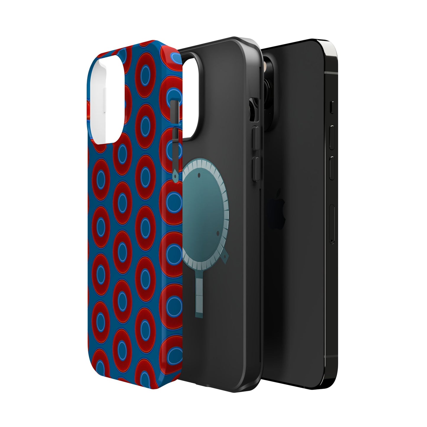 Magnetic Tough Donut Case - red vivid donut print w/wavy navy blue background