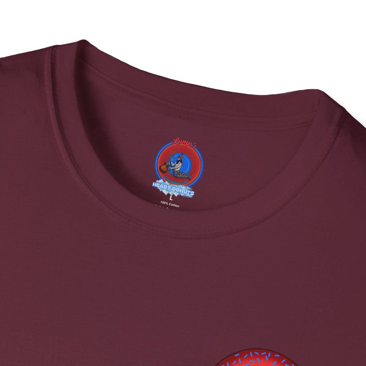 Classic Donut Tee - Unisex Soft-Style - "Plain Plump Donut w/" - plump red donut w/blue sprinkles