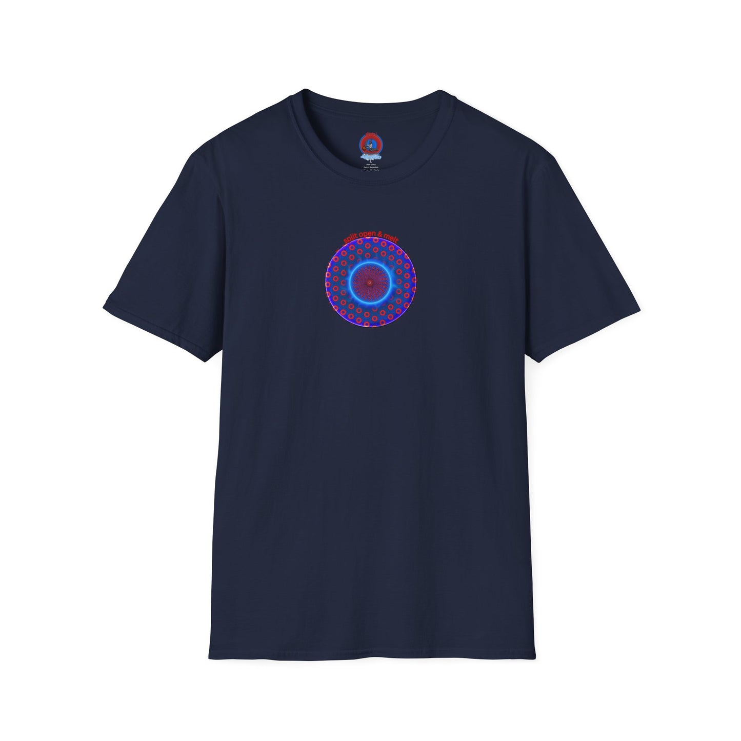 Classic Donut Tee - Unisex Soft-Style - "Split Open Donut Melt" - blue/red electric paradox donut - variant 2