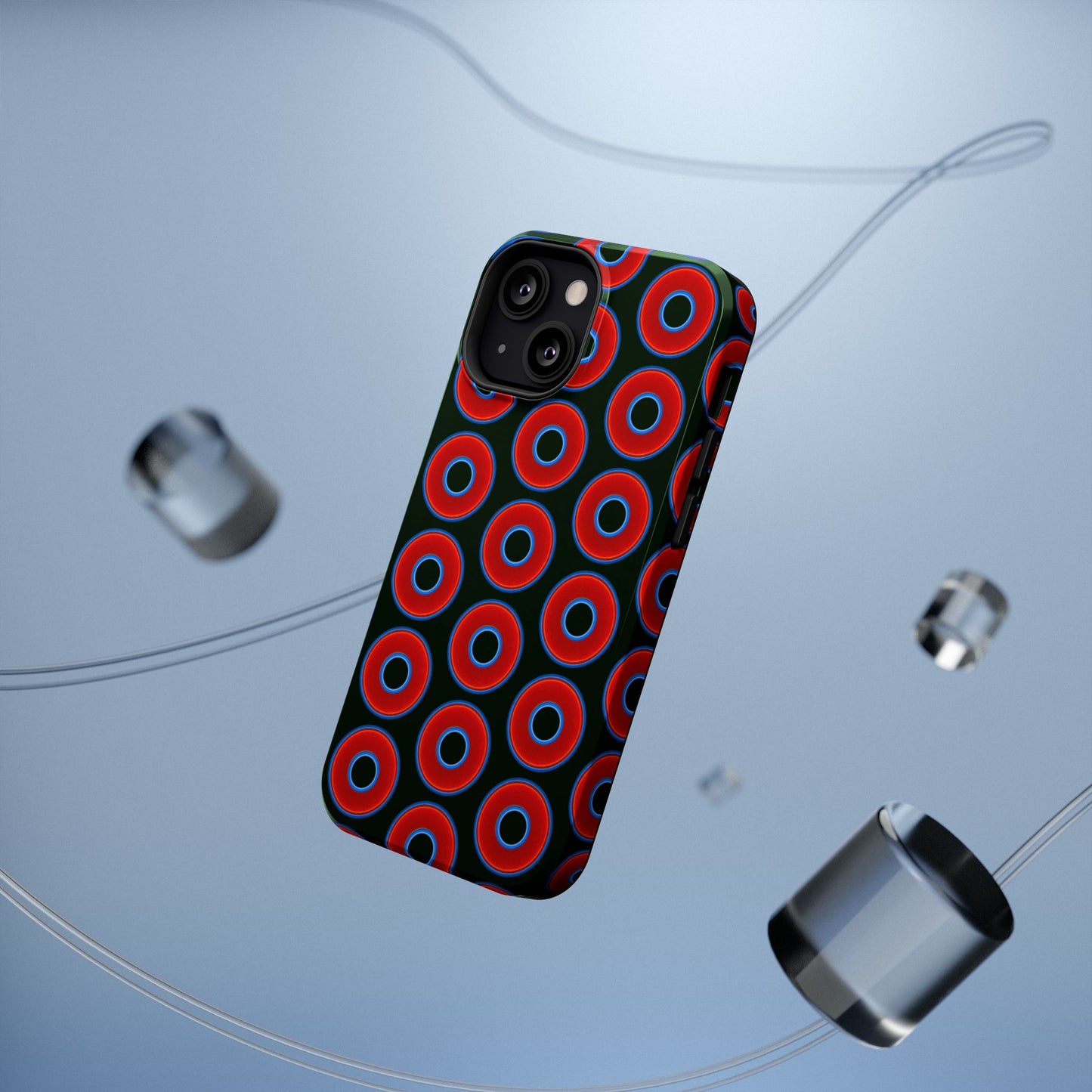 Impact-Resistant Lumpy Donut Case - red vivid donut print w/midnight moss background