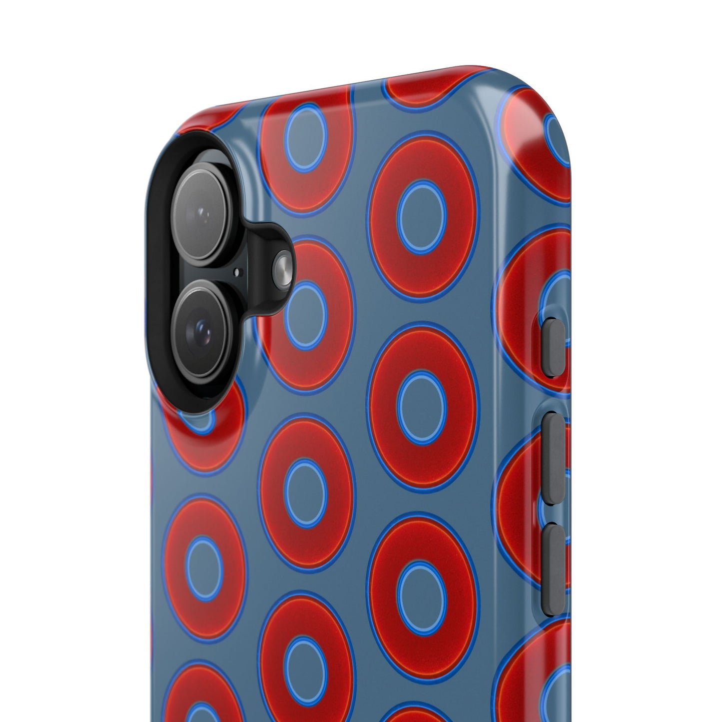 Impact-Resistant Lumpy Donut Case - red vivid donut print w/steel blue background