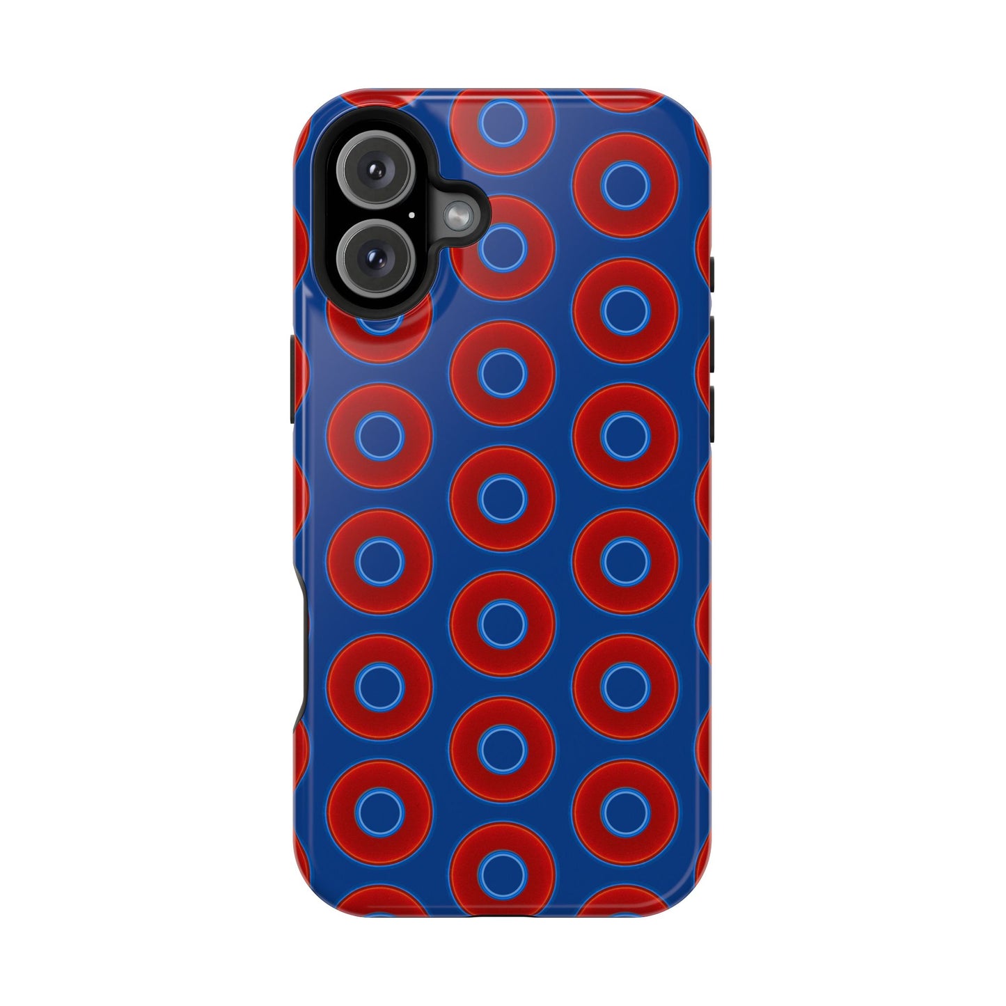 Impact-Resistant Lumpy Donut Case - red vivid donut print w/dark blue background