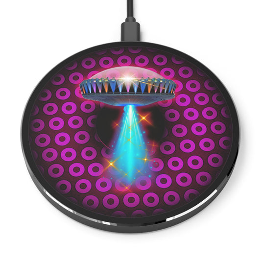 The Flow - Wireless Lumpy Donut Chargers - "They Have Wireless Charging on the Mothership Now" - paradoxical burgundy/magenta donut w/black background - variant 3