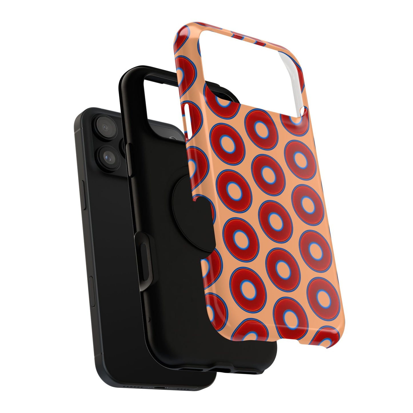 Impact-Resistant Lumpy Donut Case - red vivid donut print w/peach background