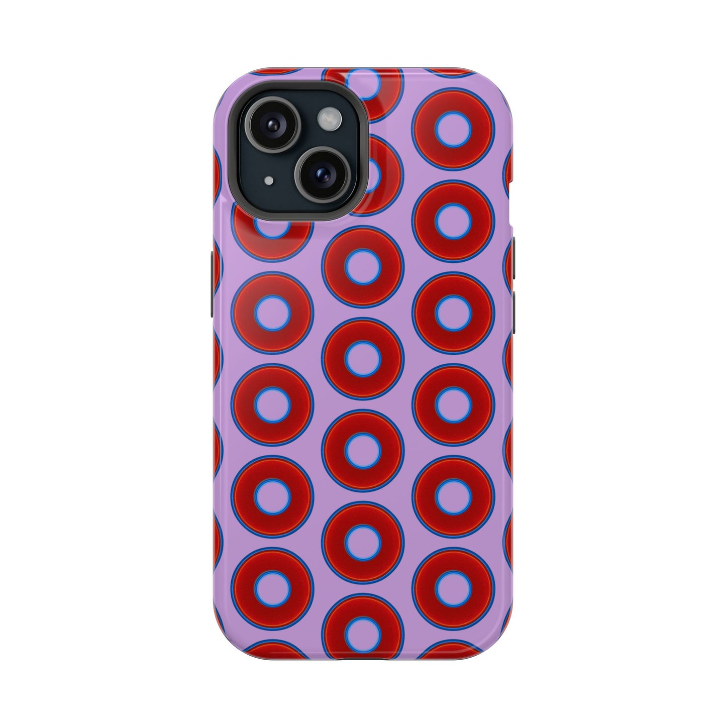Impact-Resistant Lumpy Donut Case - red vivid donut print w/wisteria purple background