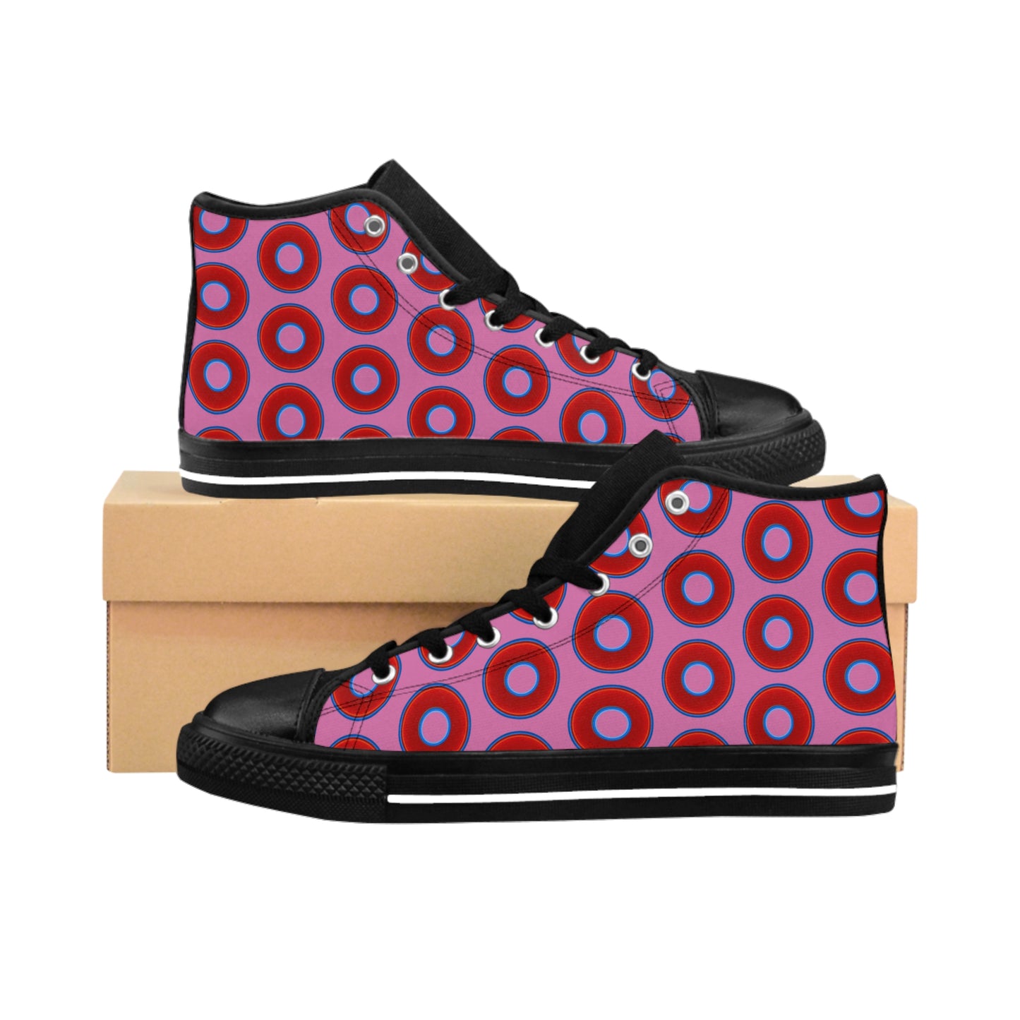 Cushiony Convectors - High Tops - red vivid donuts w/pink background