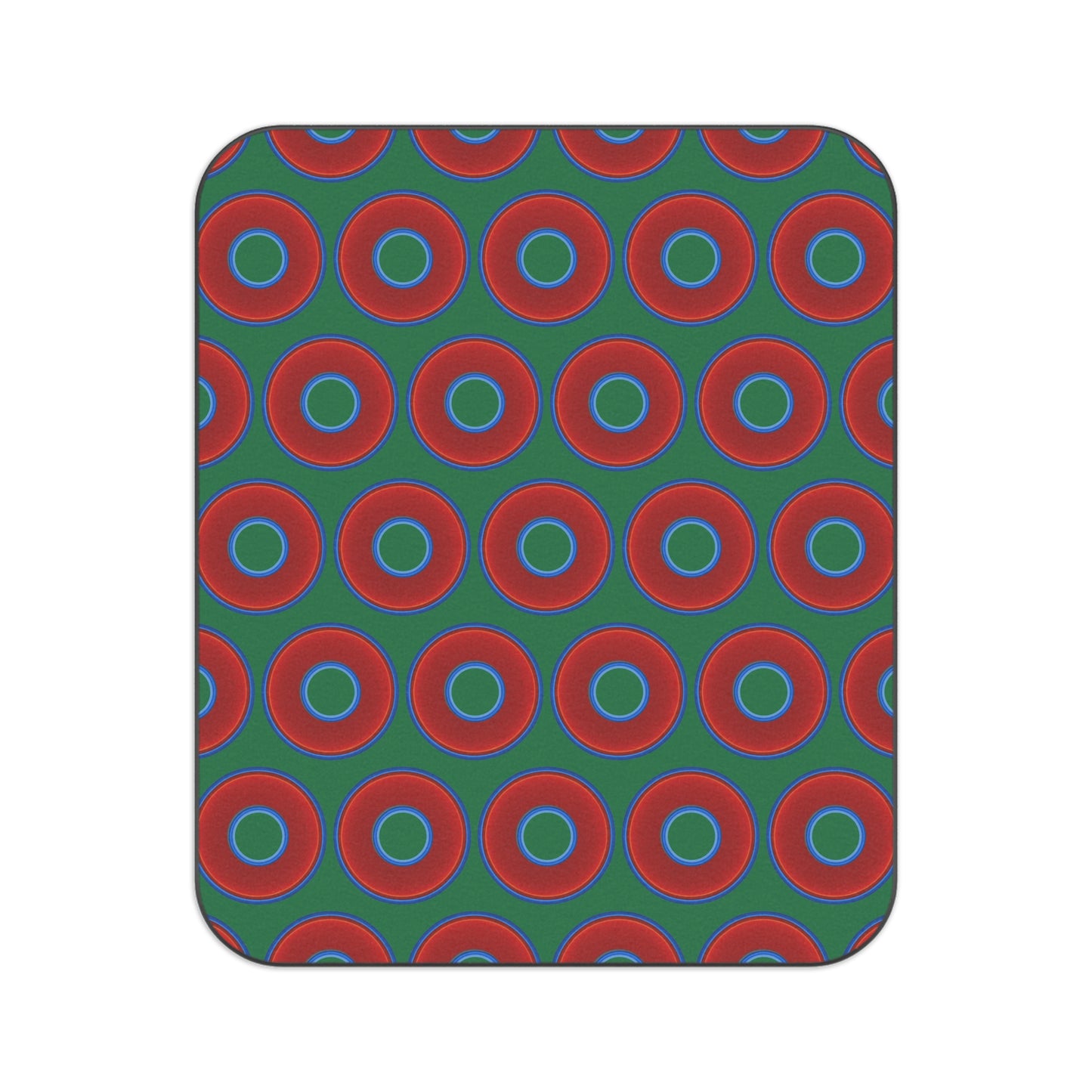The Lumpy Party Blanket - giant water-resistant outdoor blanket [61" x 51"] - vivid red donuts w/green background