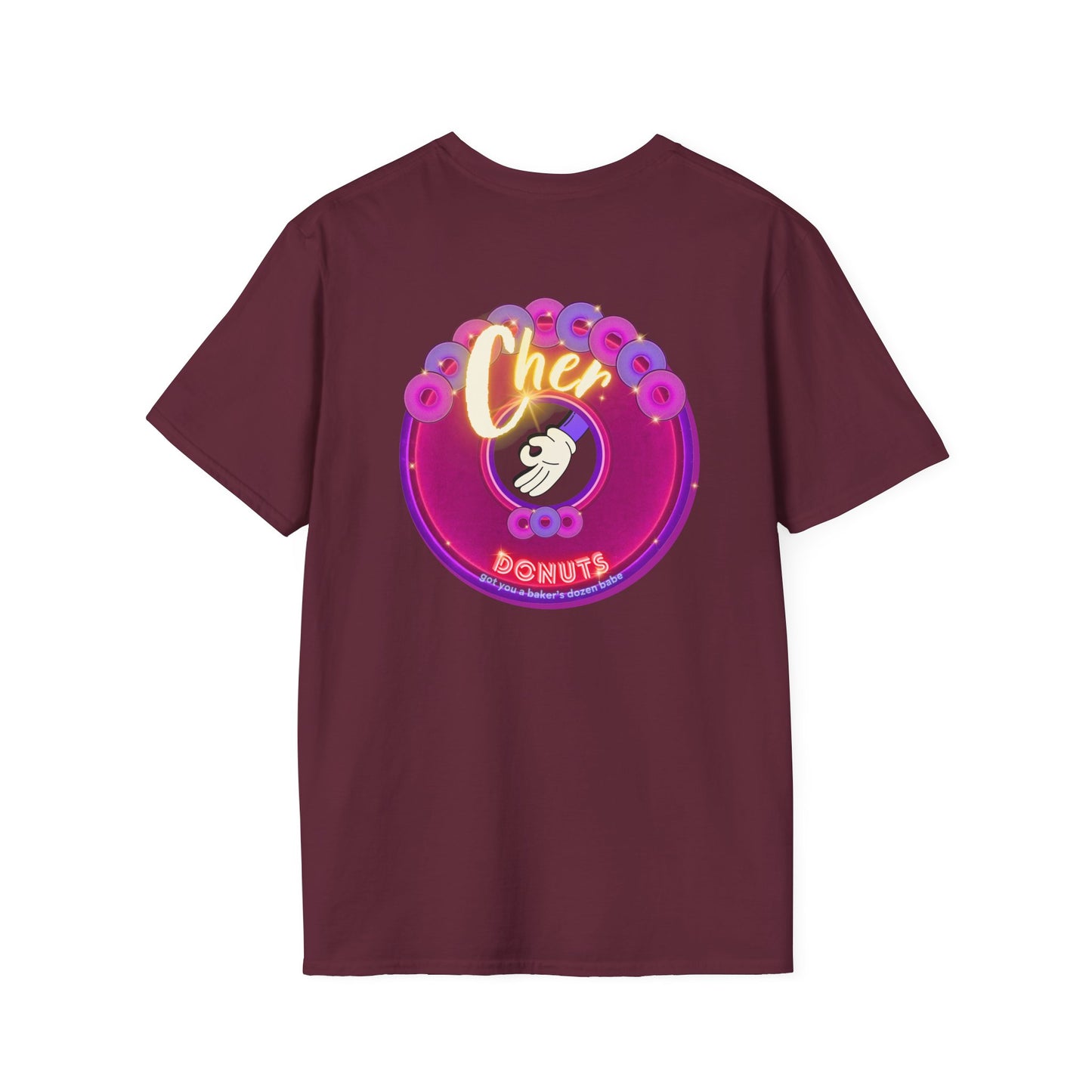 Classic Donut Tee - Unisex Soft-Style - "Cher-ing is Caring" - series 1.0  - variant 2 - magenta donut - [*charitable donut]