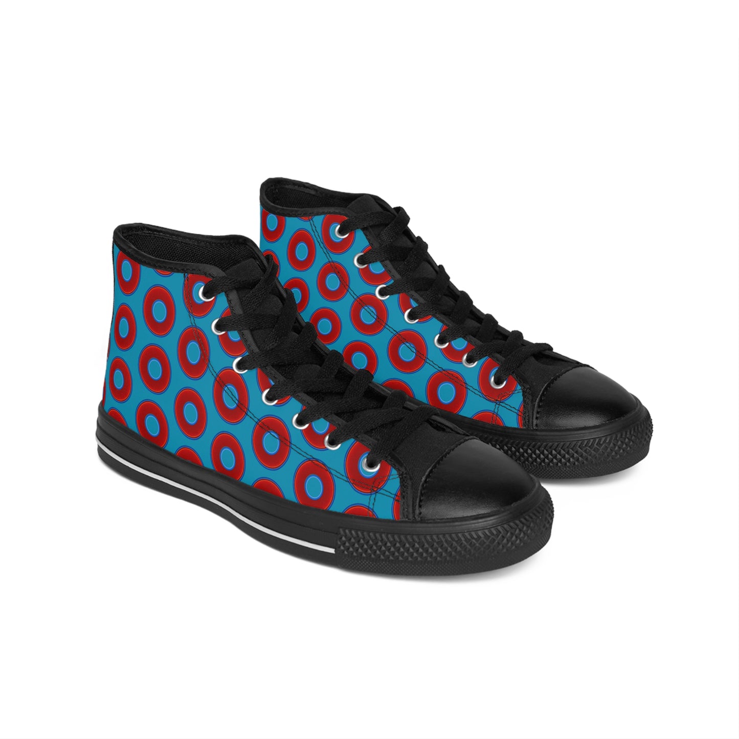 Men's Cushiony Convectors - High Tops - red vivid donuts w/aquamarine blue background