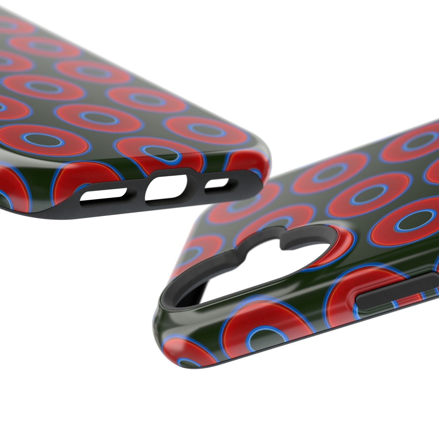 Impact-Resistant Lumpy Donut Case - red vivid donut print w/deep forest green background