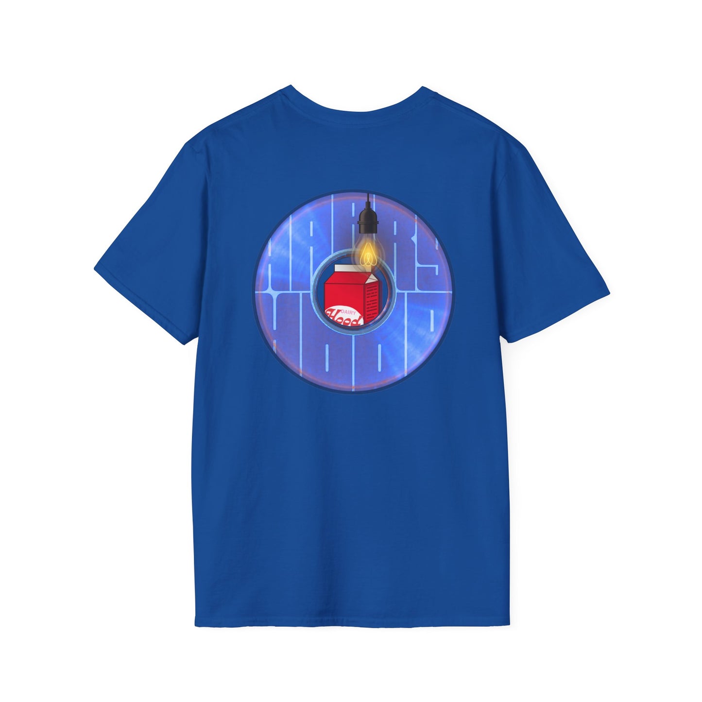 Classic Donut Tee - Unisex Soft-Style - "Harry Left His Shirt" - series 1.0  - variant 4 - purple/blue donut - w/light on