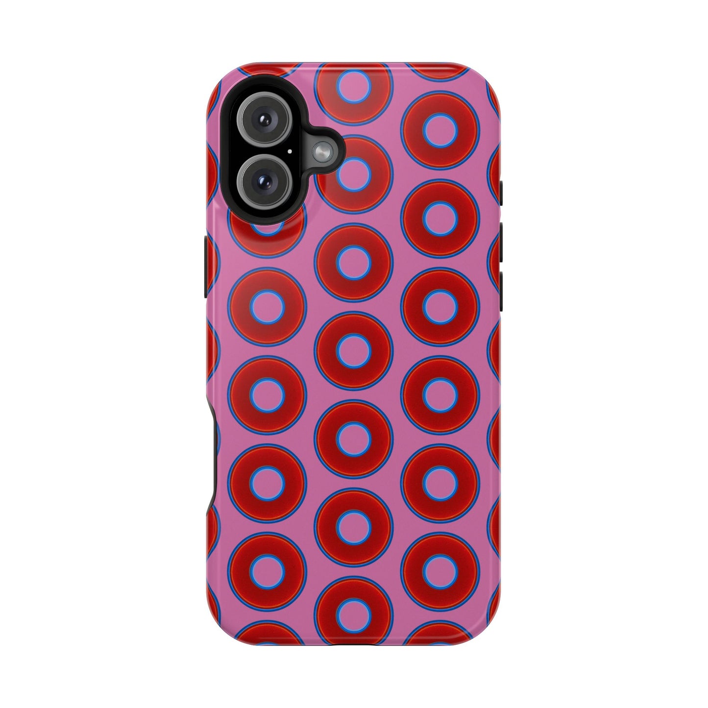 Impact-Resistant Lumpy Donut Case - red vivid donut print w/pink background