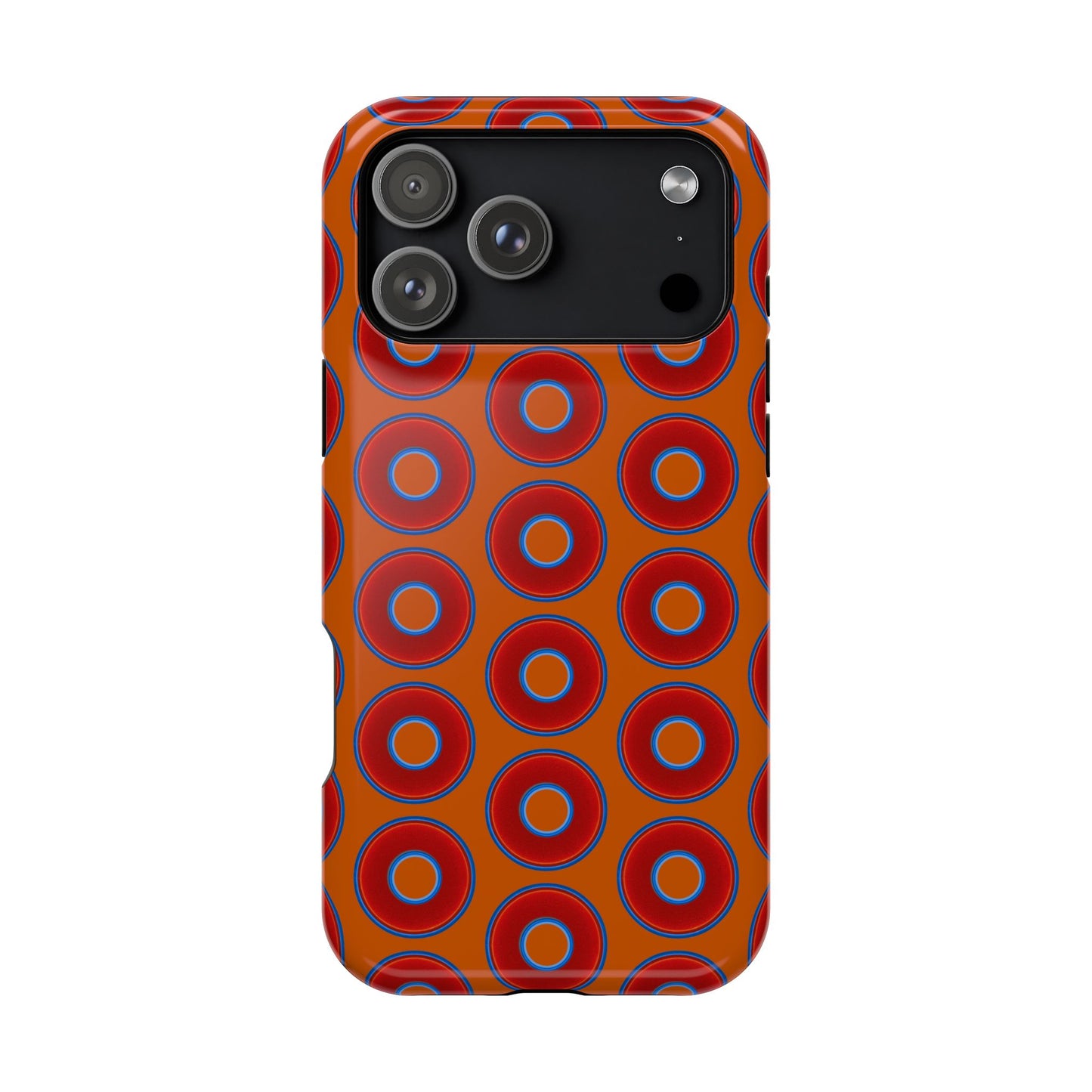 Impact-Resistant Lumpy Donut Case - red vivid donut print w/dark orange background