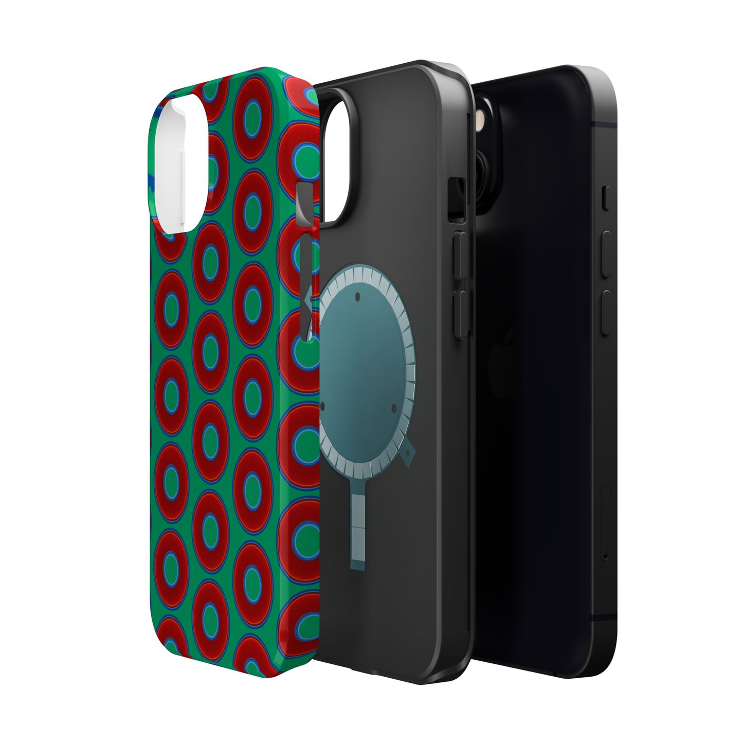 Magnetic Tough Donut Case - red vivid donut print w/jade green background