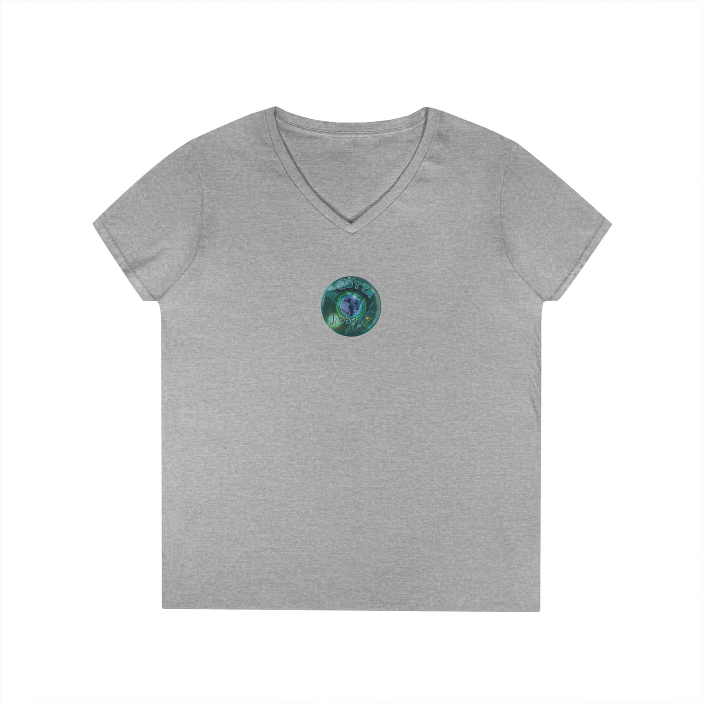 Women's Donut V-Neck Tee - "Momma just got out of Sing Sing" - vivid teal green donut w/