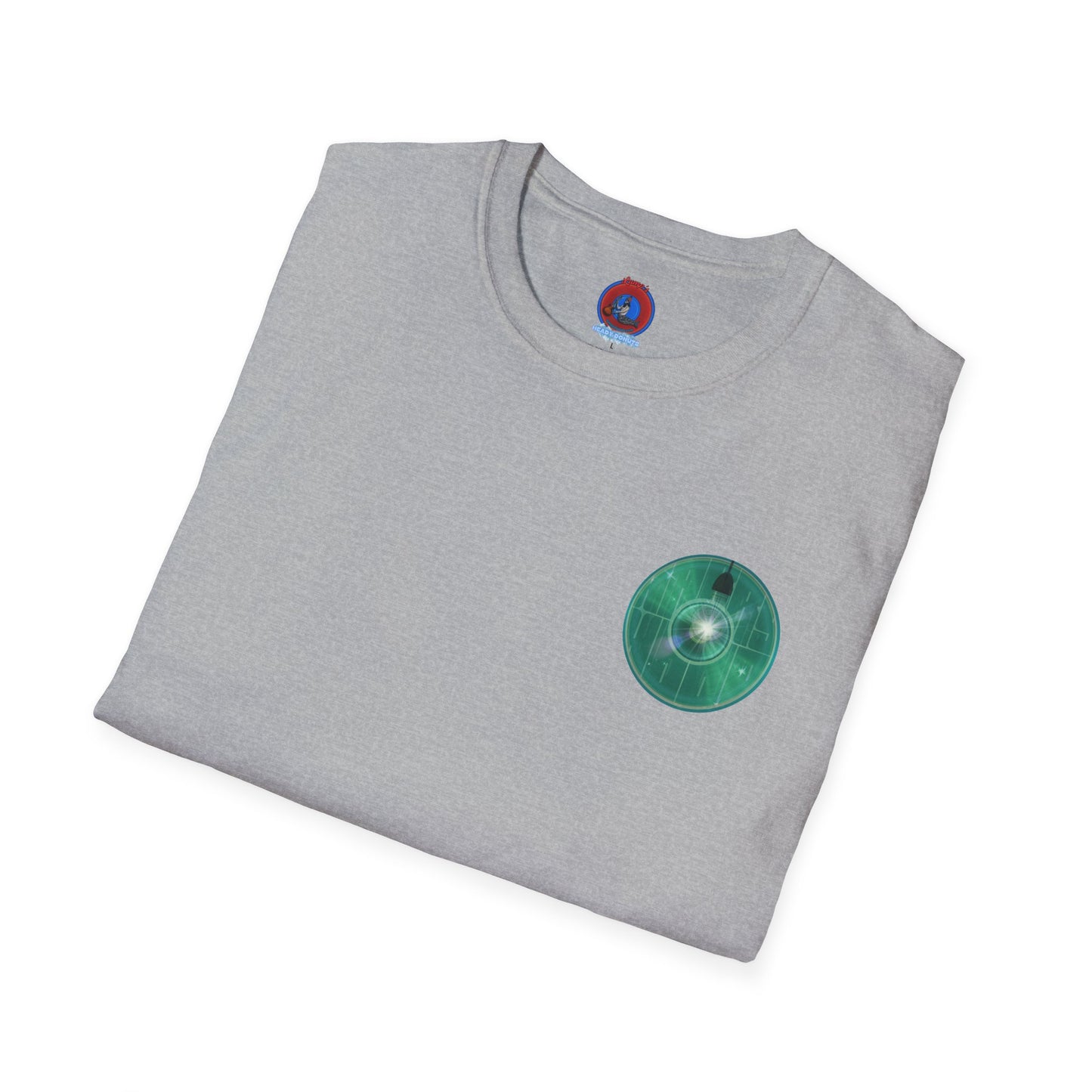 Classic Donut Tee - Unisex Soft-Style - "Harry's Hoodlum Donut" - series 1.0  - variant 4 - lights on/green donut(s)